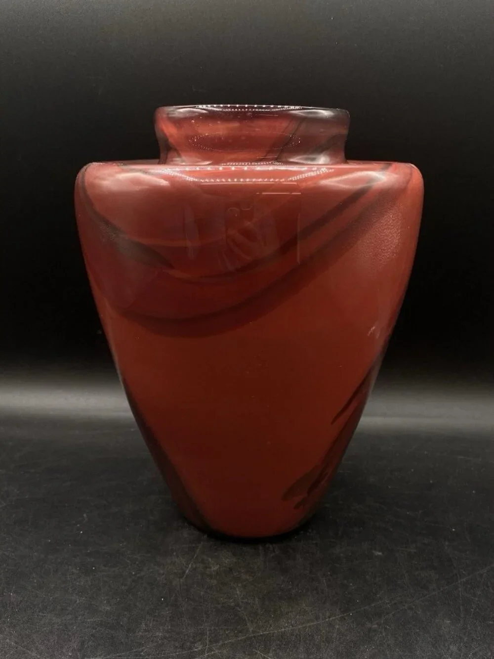 2005 Art Glass Artist Signed Dayne L Large Red Swirl Vase Vintage 8.5”